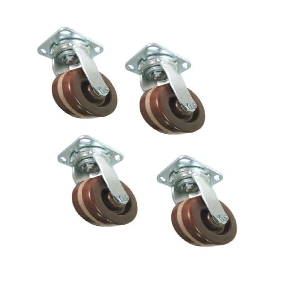 High Temperature Restaurant Grade Swivel Plate Casters W/ 4", PK4